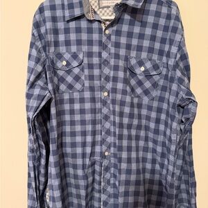 PD&C Navy and Light Blue Plaid Button Down Shirt